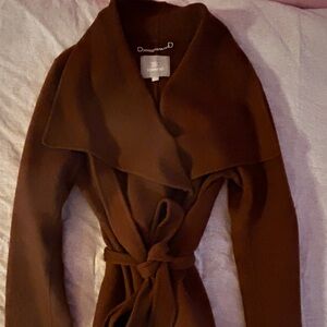Soia & Kyo Midi Brown Wrap Wool Coat with Belt